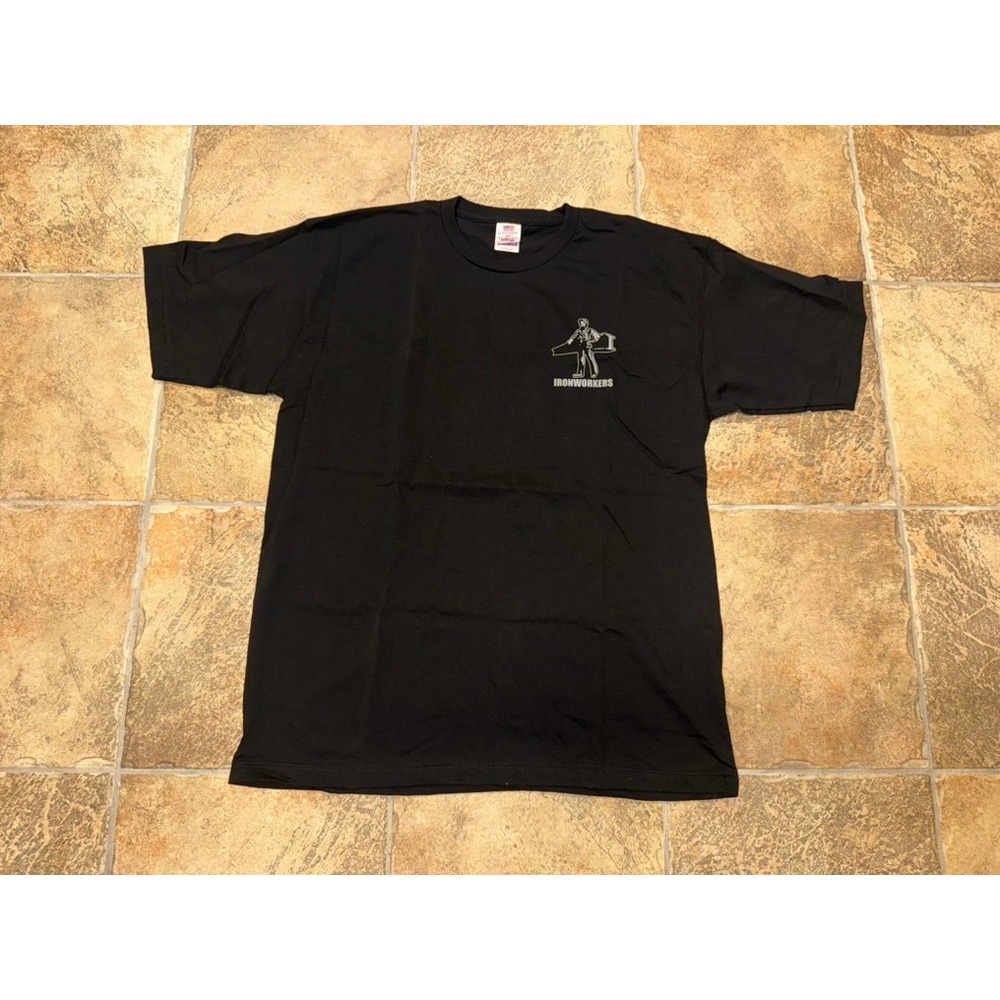 Bayside Ironworkers Union Strong T-Shirt Mens Large Black Made in USA Tee